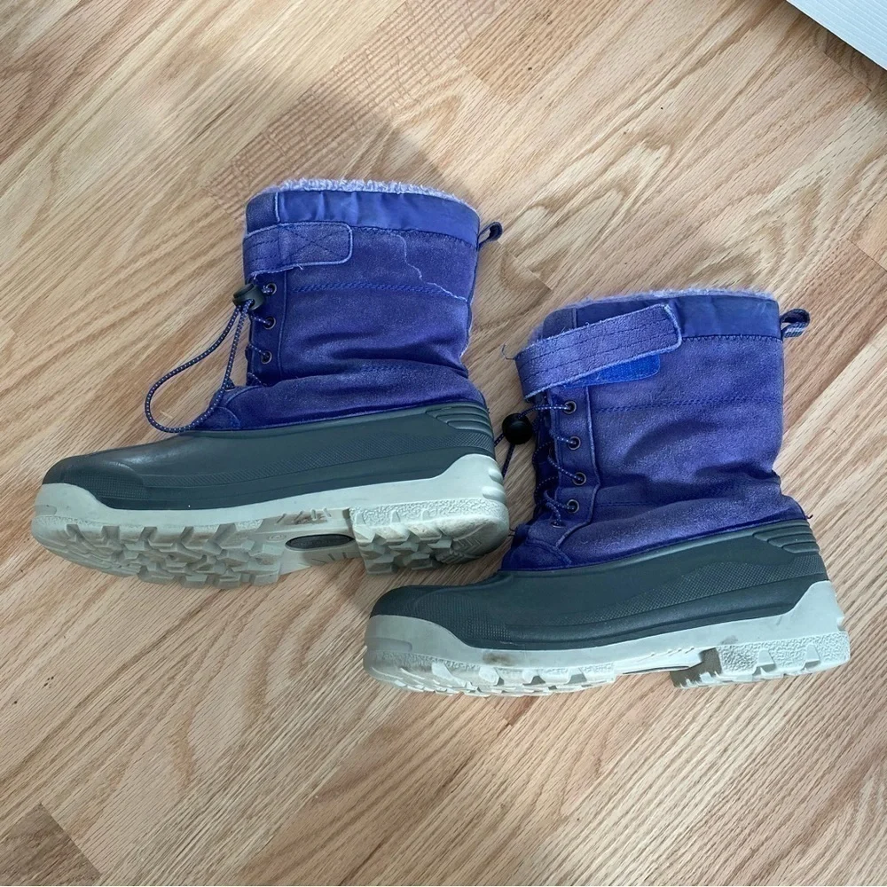 Lands End Purple Leather Snow Boots Sz 6 Girls Youth Winter Rain Faux Fur Lined